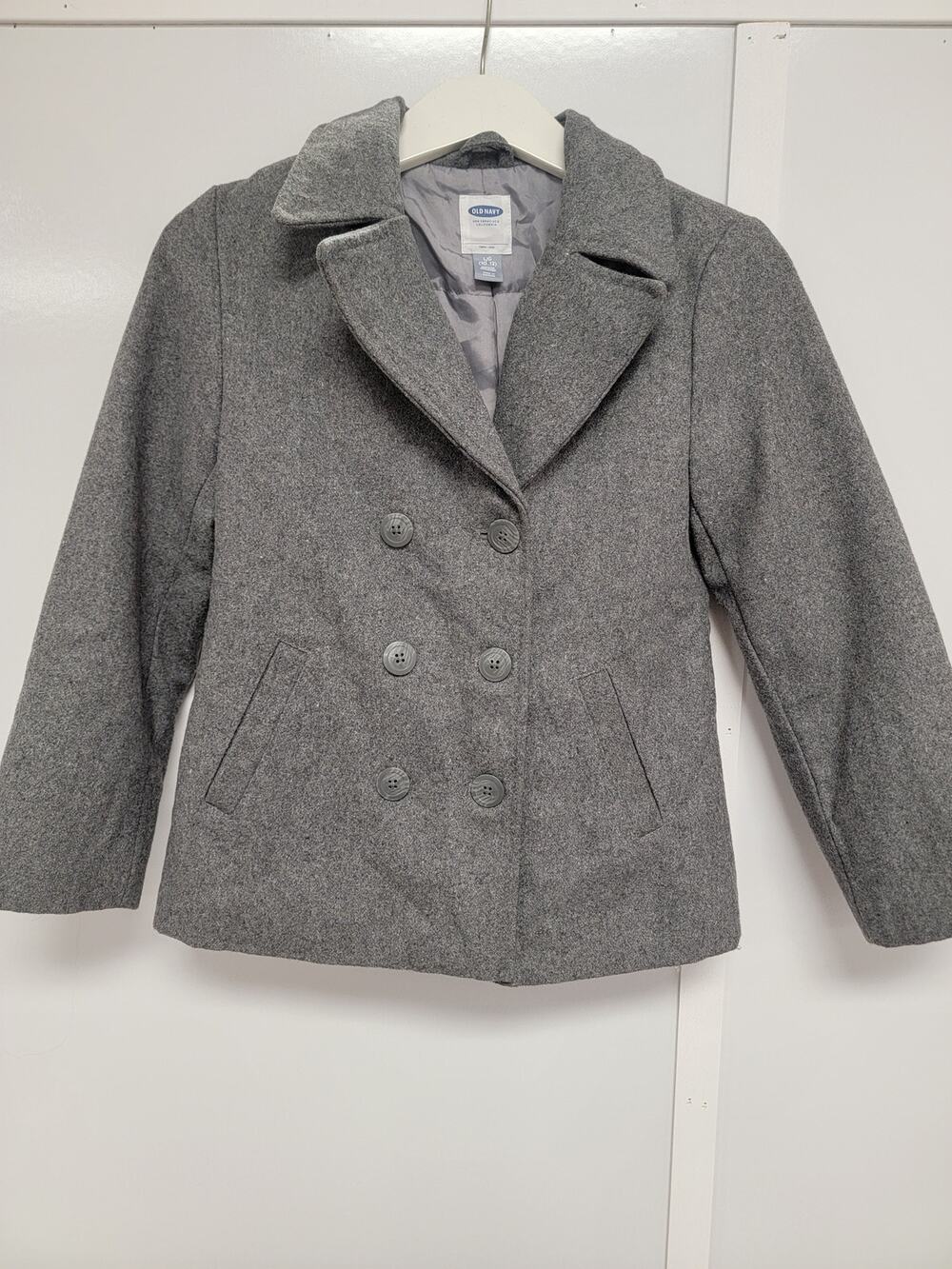 OLD NAVY Boys Wool Pea Coat Double Breasted Gray 10/12  0129